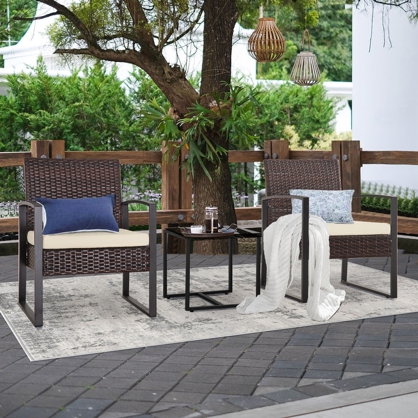 3Pieces Wicker Patio Conversation Set Outdoor Chairs with Cushions