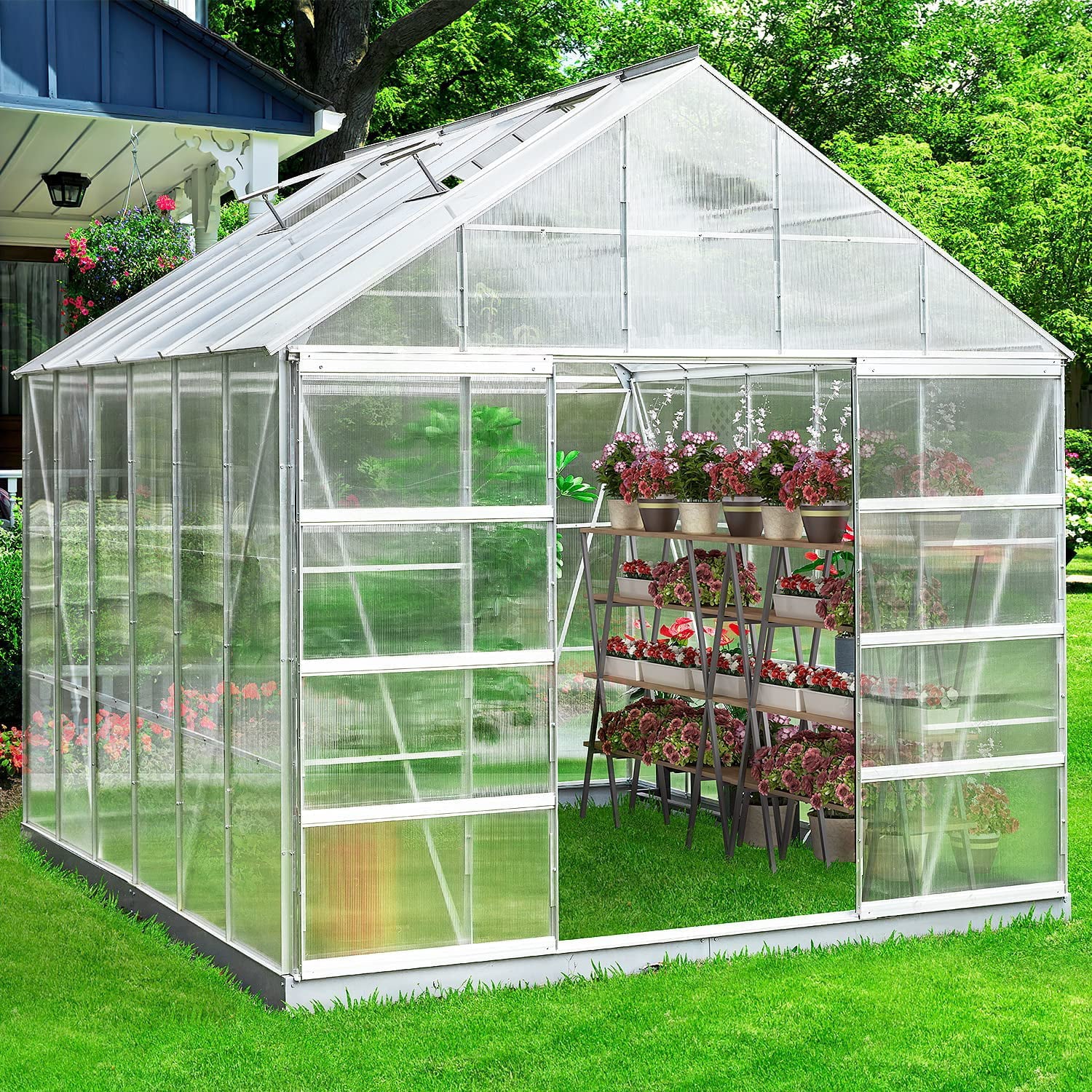 Erommy 10' x 12' x 10.3' Outdoor Walk-in Hobby Polycarbonate Aluminum Greenhouse