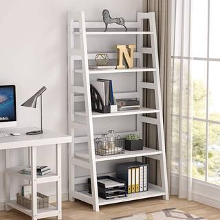 TRIBESIGNS WAY TO ORIGIN Gallun 56.5 in. White Wood 5-Shelf Ladder Bookcase with Large Weight Capacity HD-CZS0262