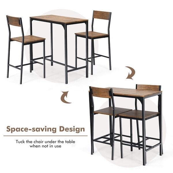 3 PCS Modern Bar Table Set Pub Table and Chair Set with Steel Frame