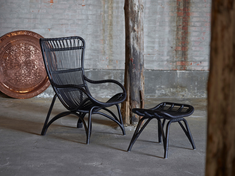 Monet Highback Rattan Lounge Chair and Footstool  Black   Tropical   Armchairs And Accent Chairs   by Sika Design  Houzz