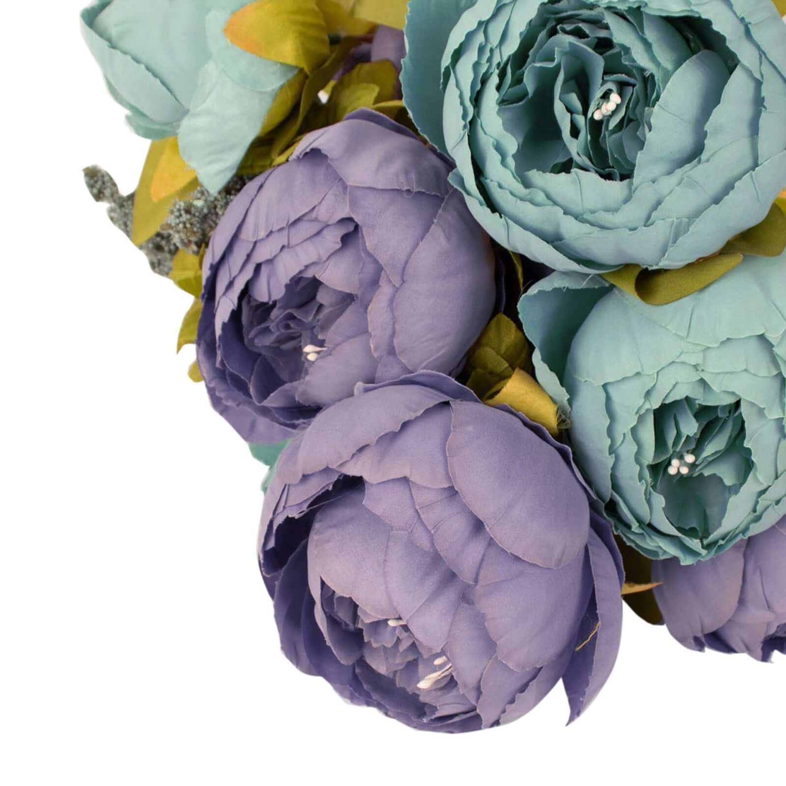 2 Pack Dusty Blue Artificial Peony Flower Wedding Bouquets, Faux Silk Flower Arrangements 19