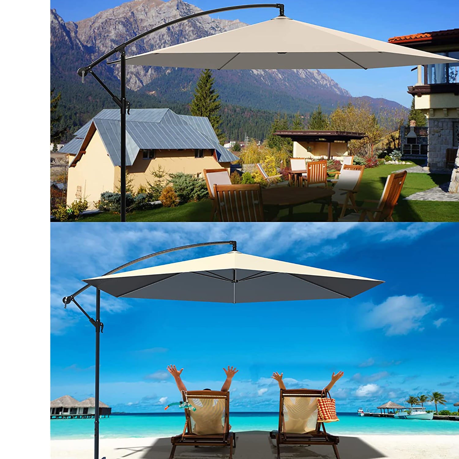 Yangming 12ft Offset Hanging Patio Umbrella，Champagne