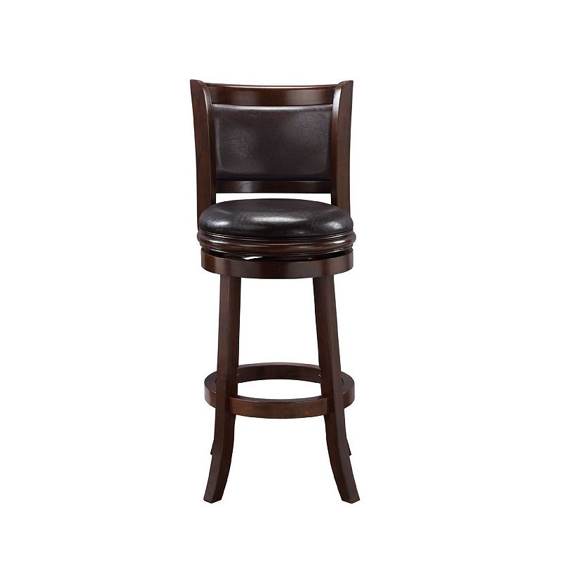 Pal 29 Inch Swivel Bar Stool， Solid Wood， Rich Faux Leather， Espresso Brown