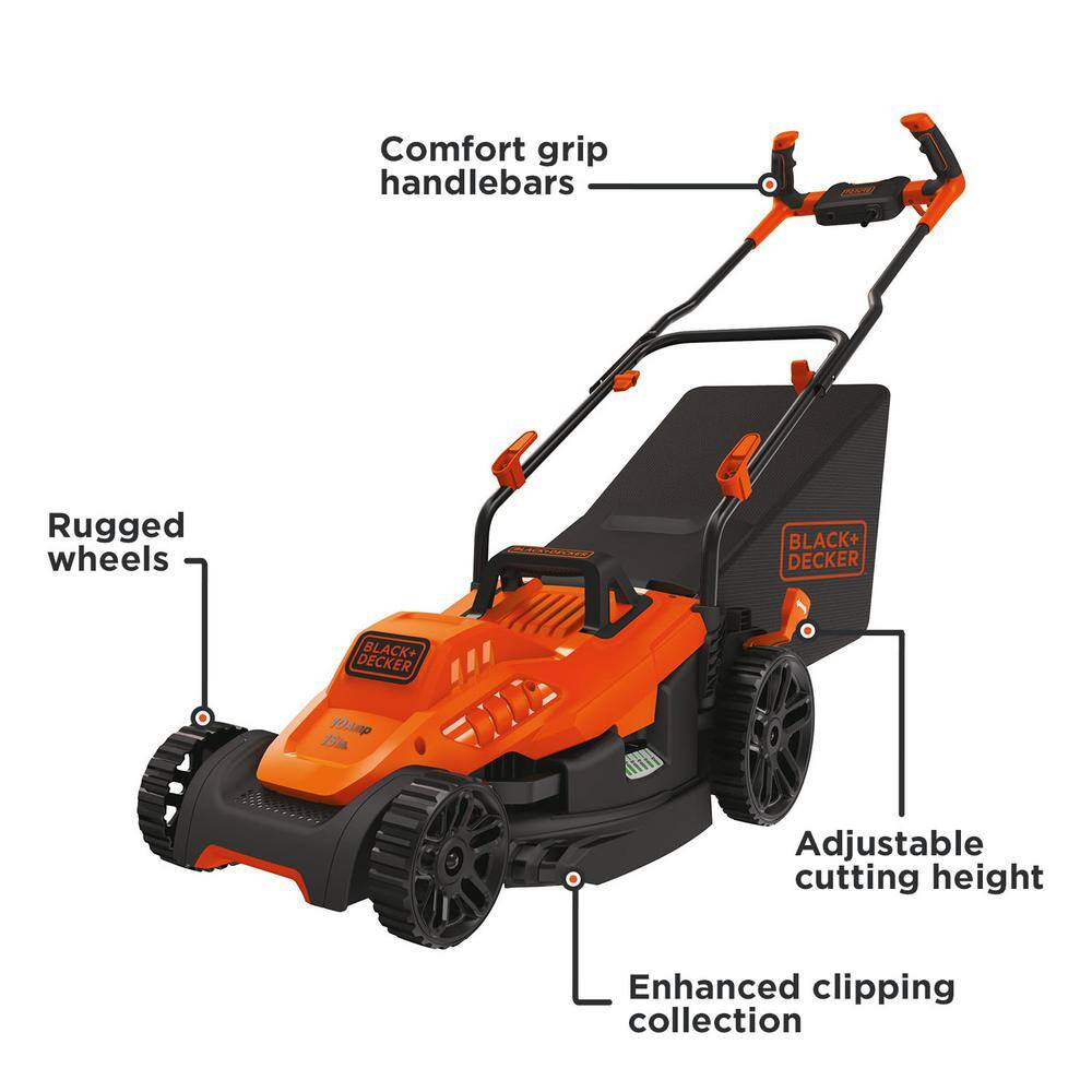 BLACK+DECKER 15 in. 10 AMP Corded Electric Walk Behind Push Lawn Mower BEMW472BH