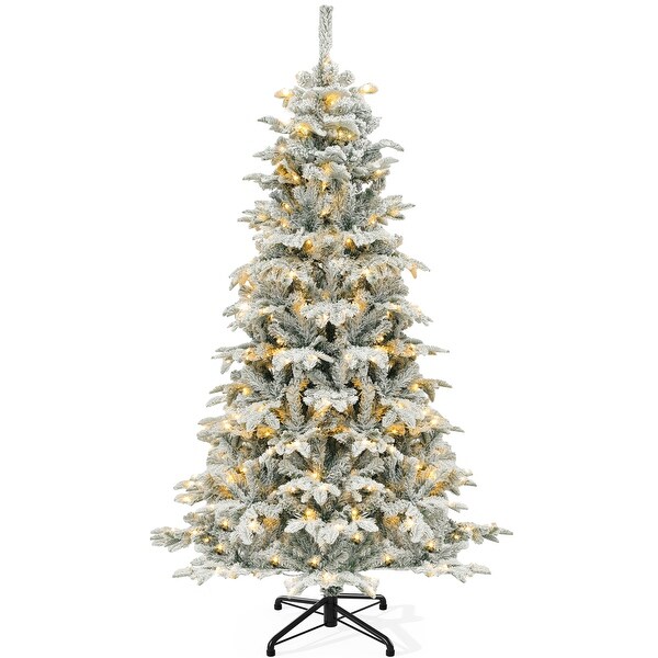 6.5 Ft PreLit Snow Flocked Christmas Tree with 760 Mixed Branch Tips and 350 Lights