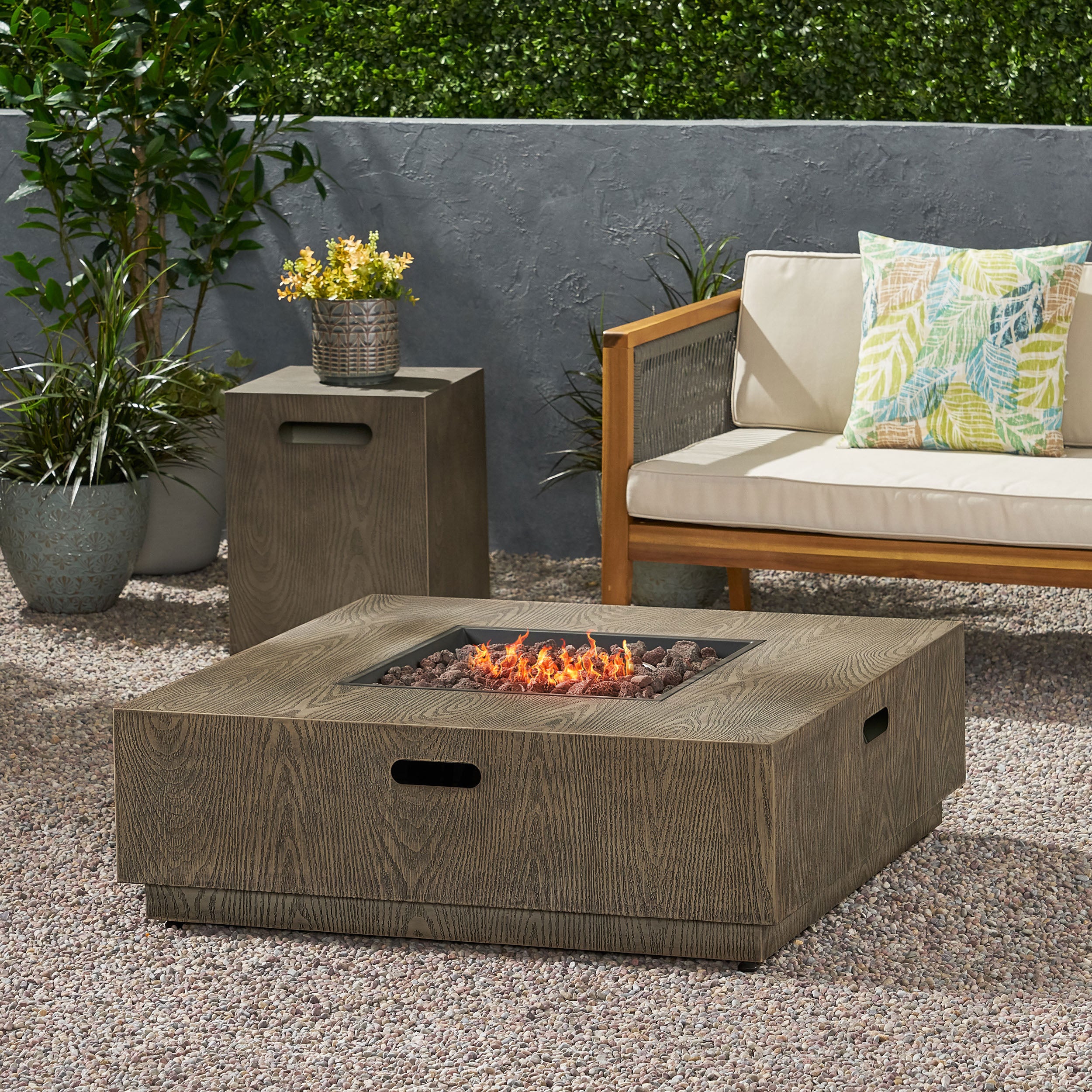 Jasmine Square Wood Finish 50,000 BTU Propane Fire Pit