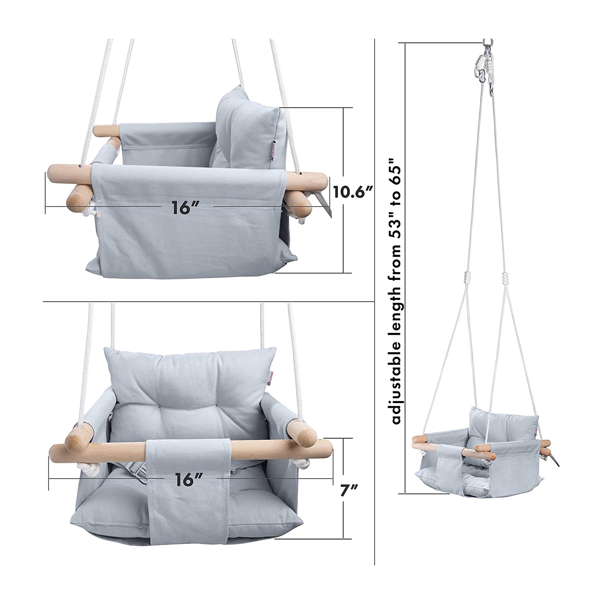 CaTeam Canvas Baby Hanging Swing Hammock Chair with Safety Belt, Gray