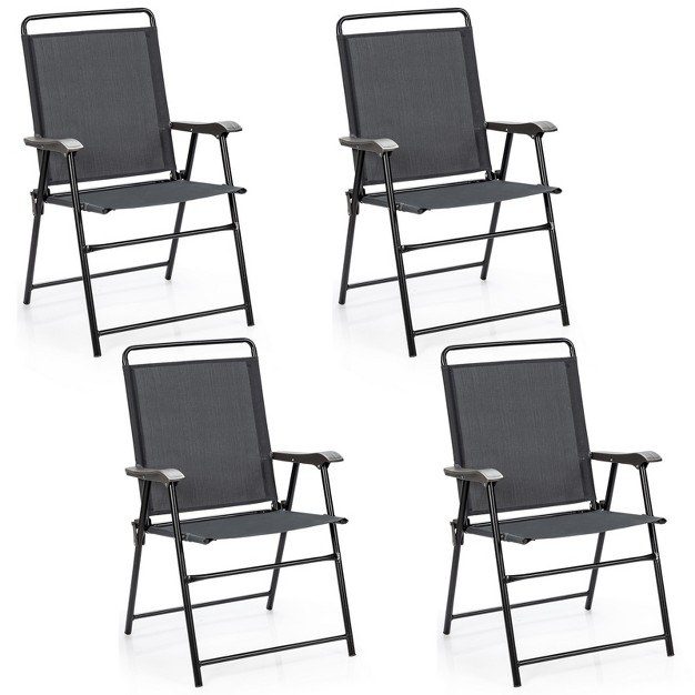 Tangkula 4 piece Patio Folding Chairs Outdoor Camping Chair With Armrest amp High Backrest