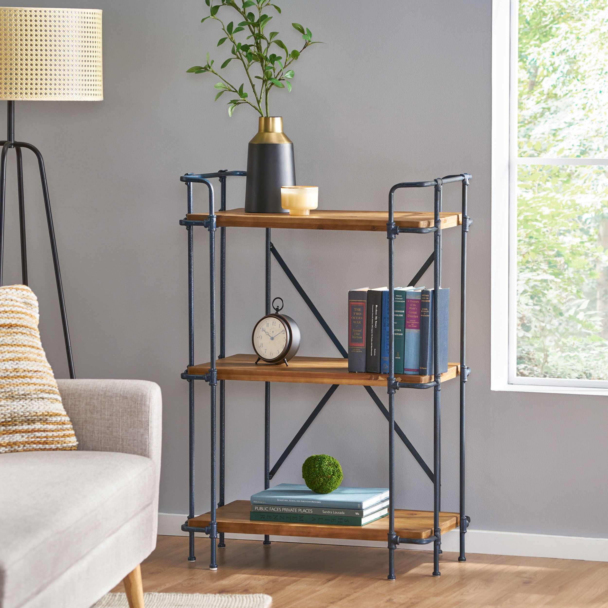 Mercia Industrial Pipe Design 3-Shelf Etagere Bookcase