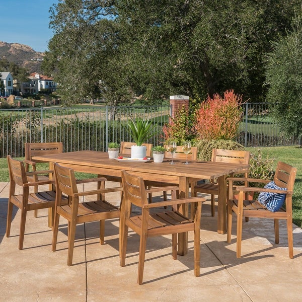 Wilson Outdoor Wood Expandable Rectangle Dining Set by Christopher Knight Home - Overstock - 20102297