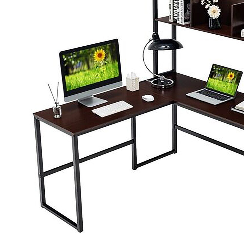 L Shaped Gaming Corner Computer Desk with Hutch Black