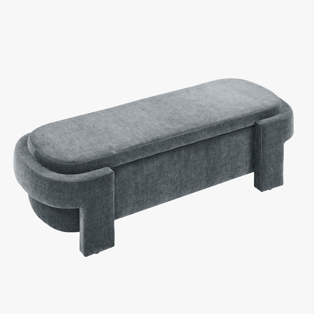 Linen Fabric Upholstered Bench with Large Storage Space