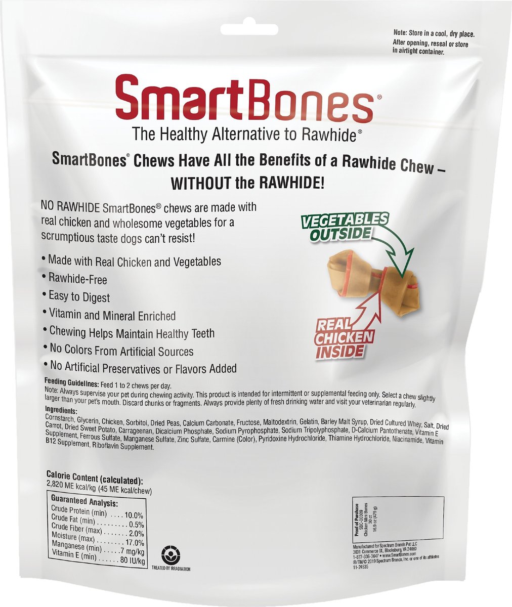 SmartBones Real Chicken Mini Chews Dog Treats， 30 count