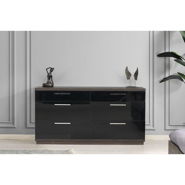 Napoli 6-Drawer Dresser and Mirror in Black and Walnut - - 37416913