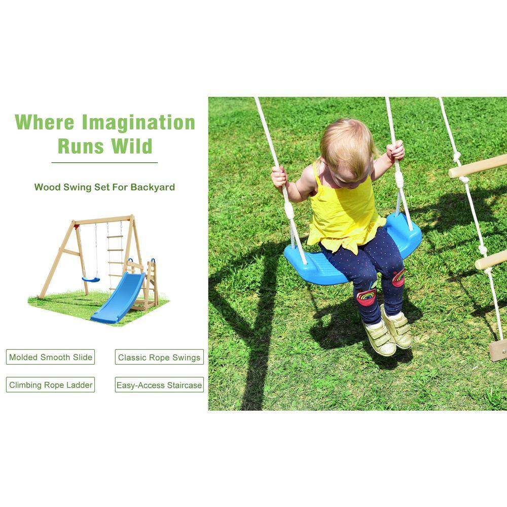 TIRAMISUBEST Outdoor Wooden Swing Set with Slide for Toddlers SWXY000062AAP