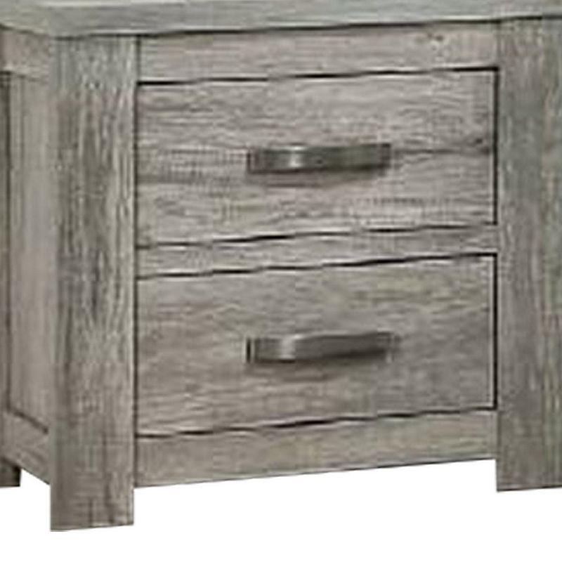 Wooden Nightstand with Two Drawers and Metal Bar Handles， Gray