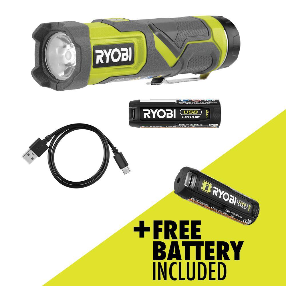 RYOBI USB Lithium Compact Flashlight Kit with FREE 2.0 Ah USB Lithium Battery FVL51K-FVB02