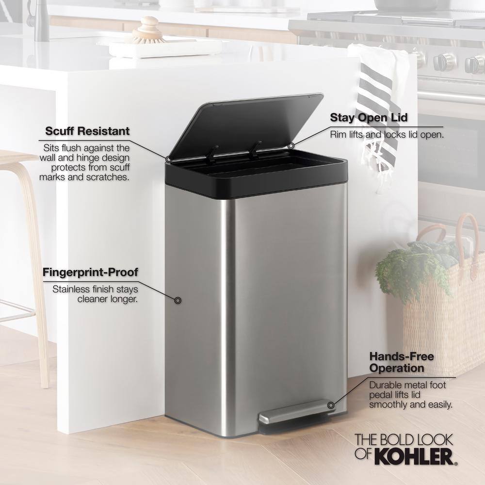 KOHLER 13 Gal. Stainless Steel Trash Can in Black Stainless K-20940-BST