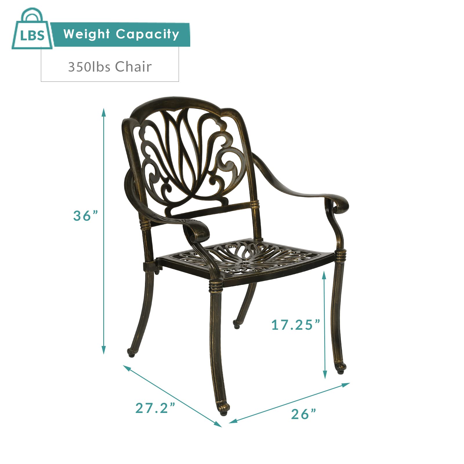 MEETWARM 2 Piece Patio Dining Chairs, Outdoor All-Weather Cast Aluminum Chairs, Patio Bistro Dining Chair Set of 2 for Garden Deck Backyard, Dark Bronze