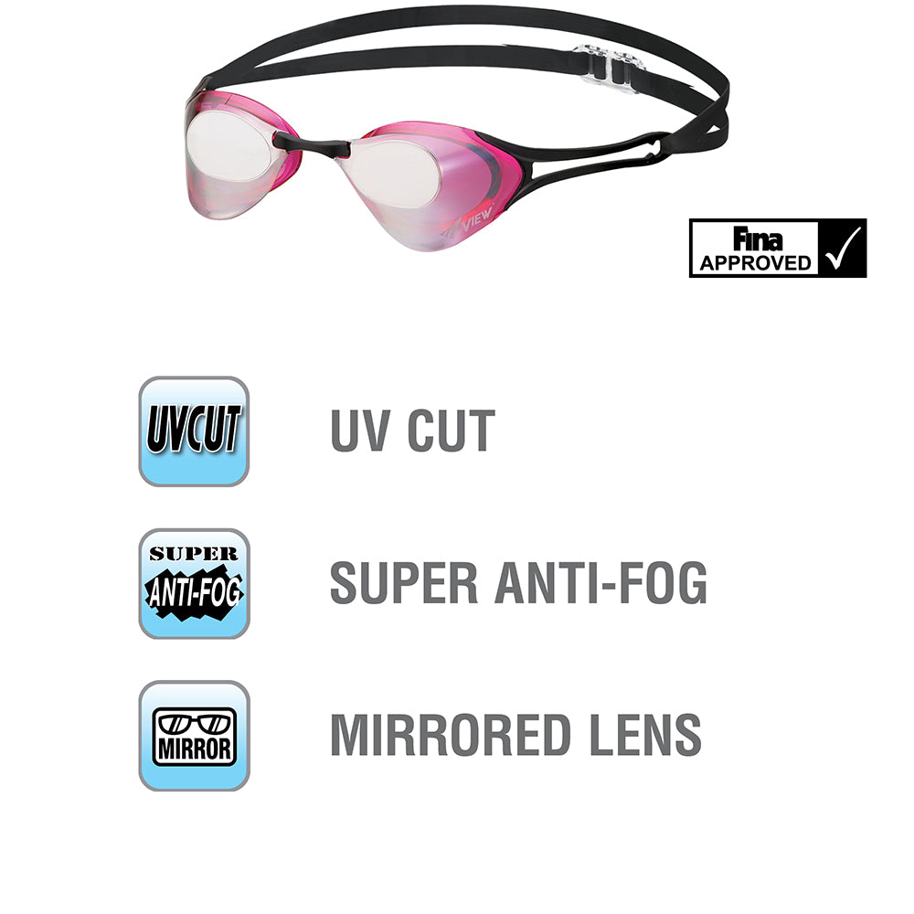 VIEW Swimming Gear V-127 Blade Zero Racing Swim Goggles, Dark Mauve/Silver Mirrored Lens