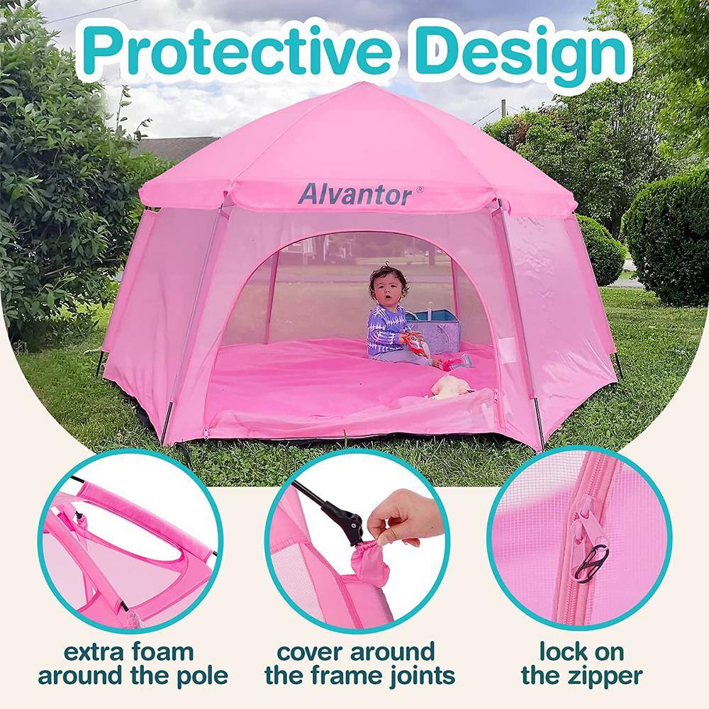 Alvantor 84 in. x 84 in. x 44 in. Pink Instant Pop Up Portable Play Yard Canopy Tent Kids Playpen Lightweight No Waterproof 8052