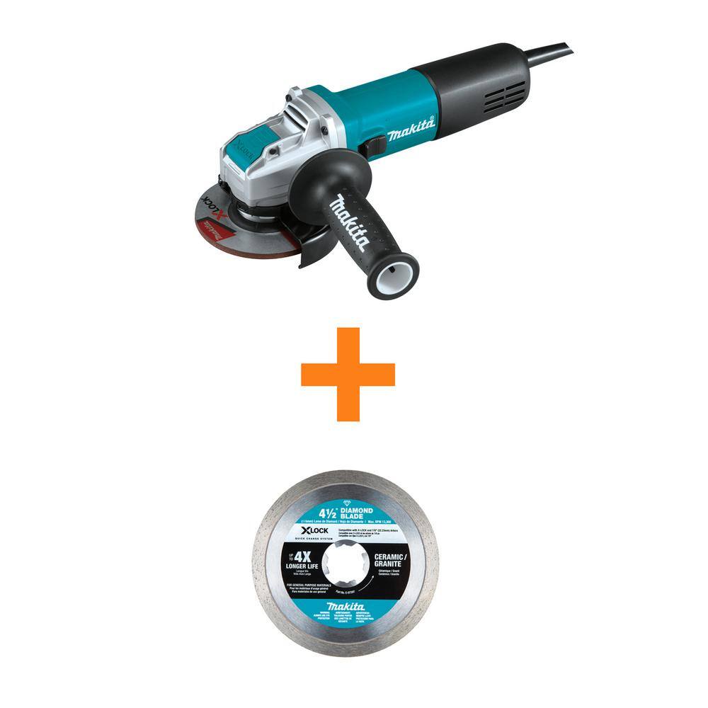 Makita 7.5 Amp Corded 4.5 in. X-LOCK ACDC Switch Angle Grinder with Bonus 4.5 in. Diamond Ceramic and Granite Cutting Blade GA4570-E-07397