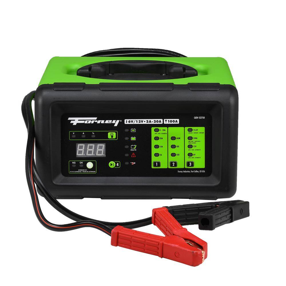 Forney 6-Volts at 2 Amp 10 Amp and 20 Amp and 12-Volts at 2 Amp 10 Amp 20 Amp and 100 Amp Start Battery Charger 52750