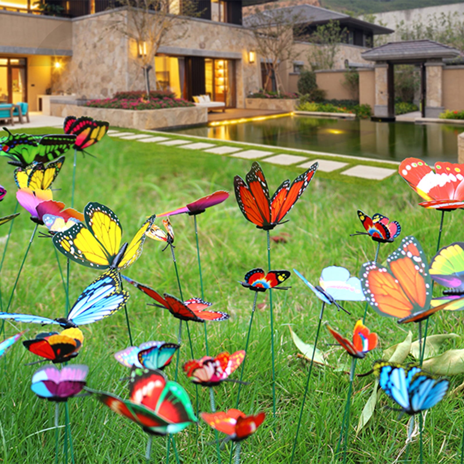 50pcs Garden Butterfly Stakes, EEEkit Waterproof Butterflies Stakes 11inch Garden Ornaments, Patio Decor Butterfly Yard Stake Decorative for Outdoor Christmas Decorations Party Supplies