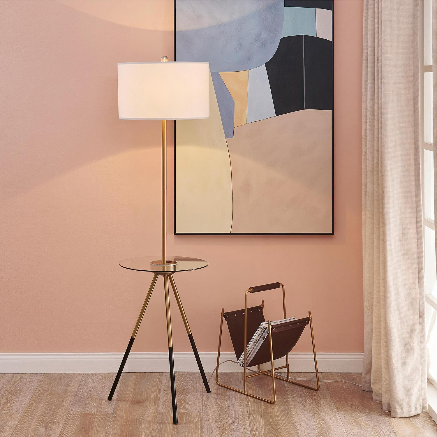 Versanora Myra Floor Lamp with Table and Built-In USB， Gold