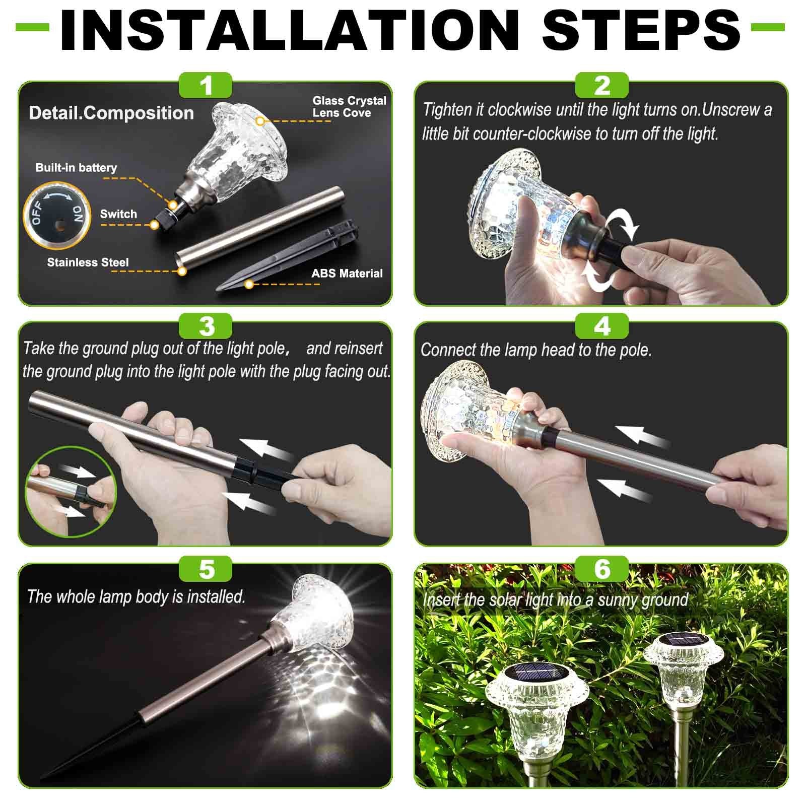 4 Pack Solar Pathway Lights， Waterproof Solar Garden Lights Outdoor For Yard， Landscape， Walkway(White)