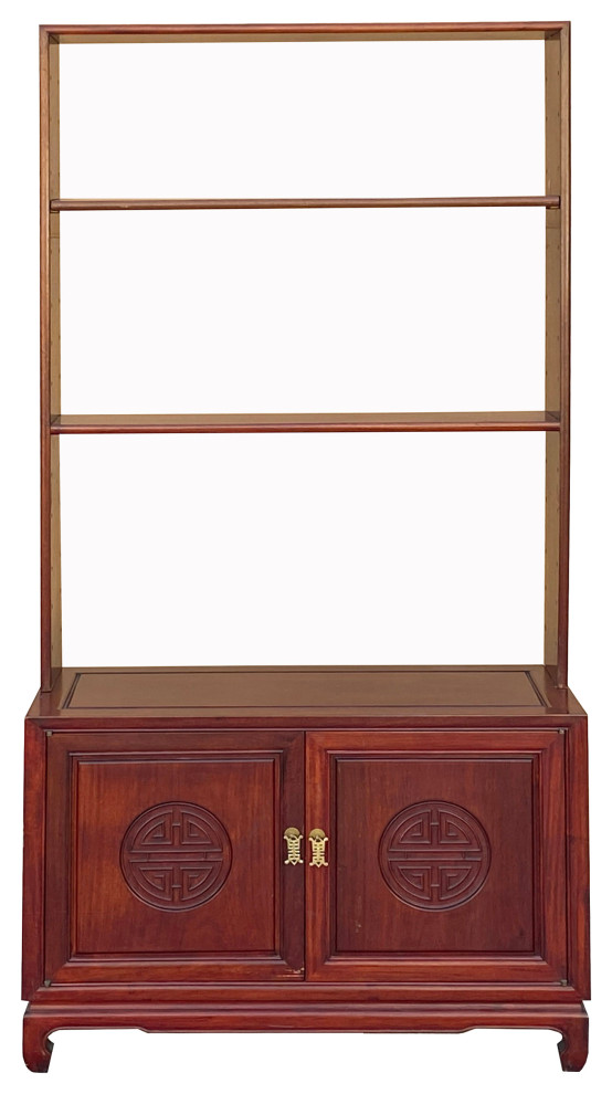 Chinese Mahogany Brown Slim 3 Shelves Bookcase Display Cabinet Hcs7262   Asian   Bookcases   by Golden Lotus Antiques  Houzz