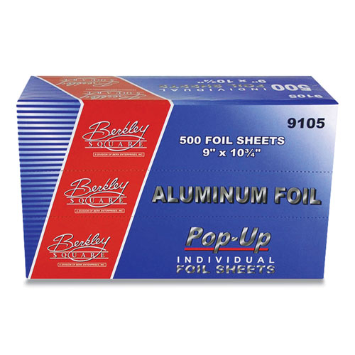 Berk Wiper International Berkley Square Pop-Up Aluminum Foil | 9 x 10.75， 500 Sheets