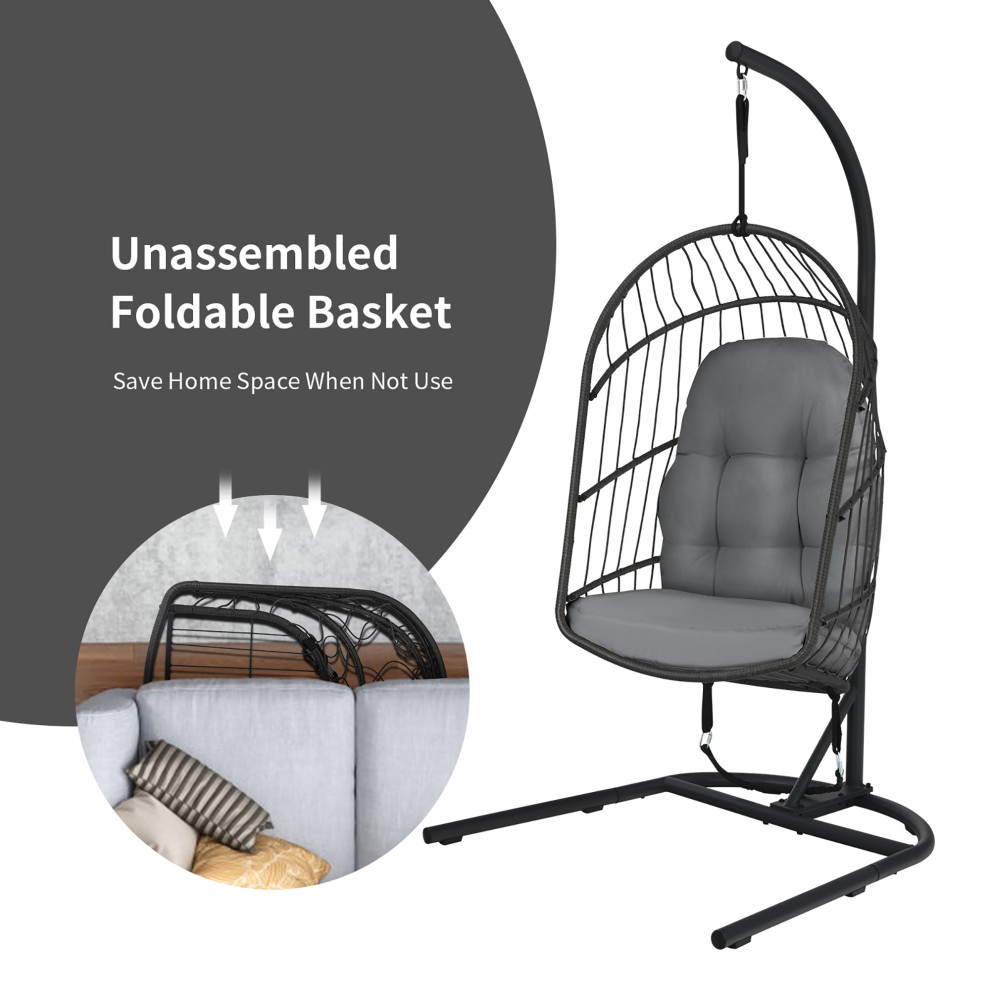 Costway Hanging Wicker Egg Chair w/ Stand Cushion Foldable Outdoor Indoor   Contemporary   Hanging Chairs   by Costway INC.  Houzz