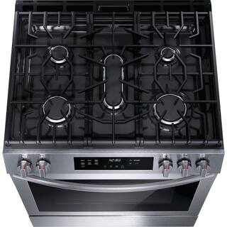 Frigidaire 30 in. 5 Burners Slide-In Front Control Gas Range with Convection in Stainless Steel FCFG3083AS