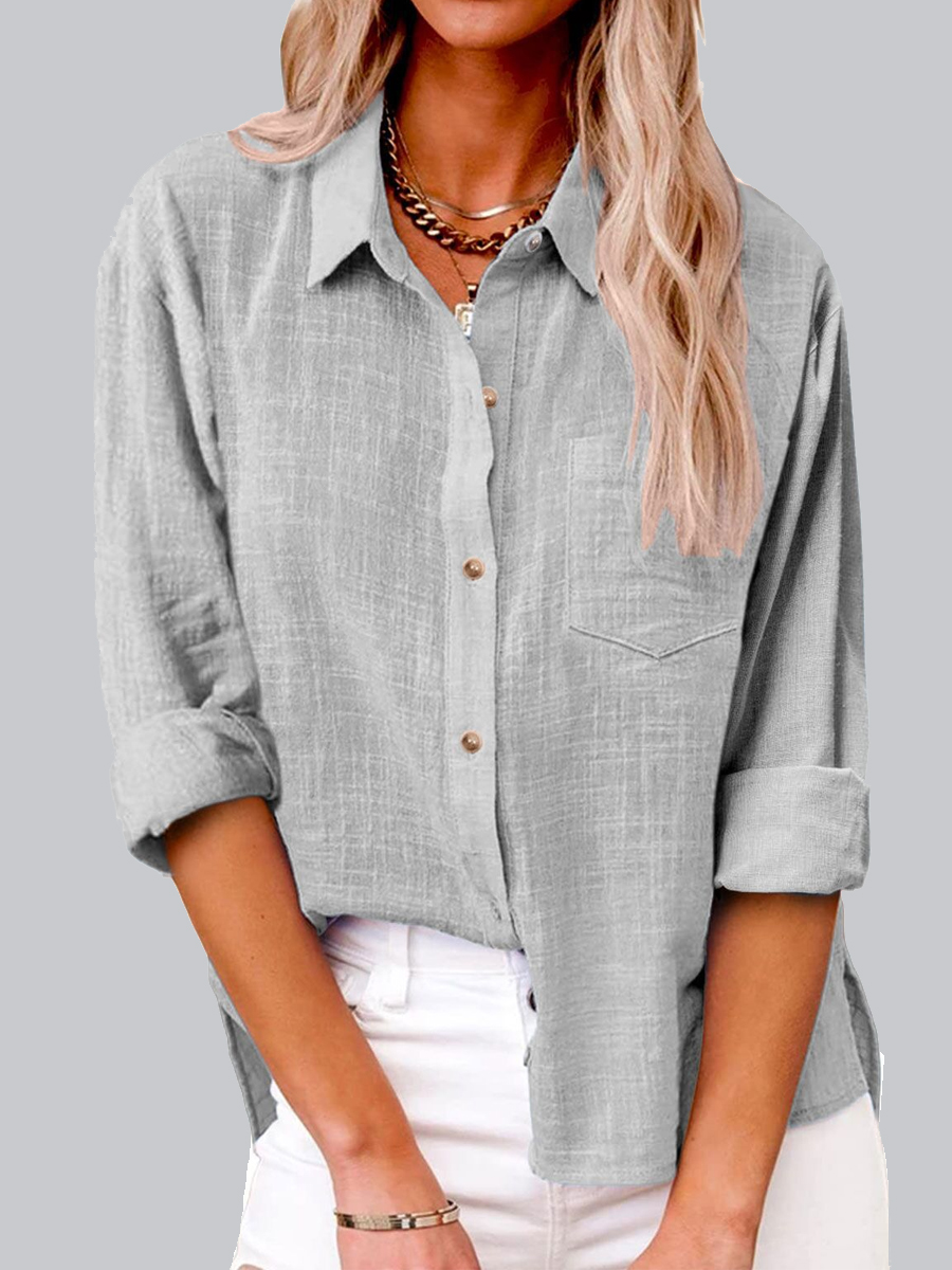 Casual Solid Color Lapel Pocket Long Sleeve Shirt