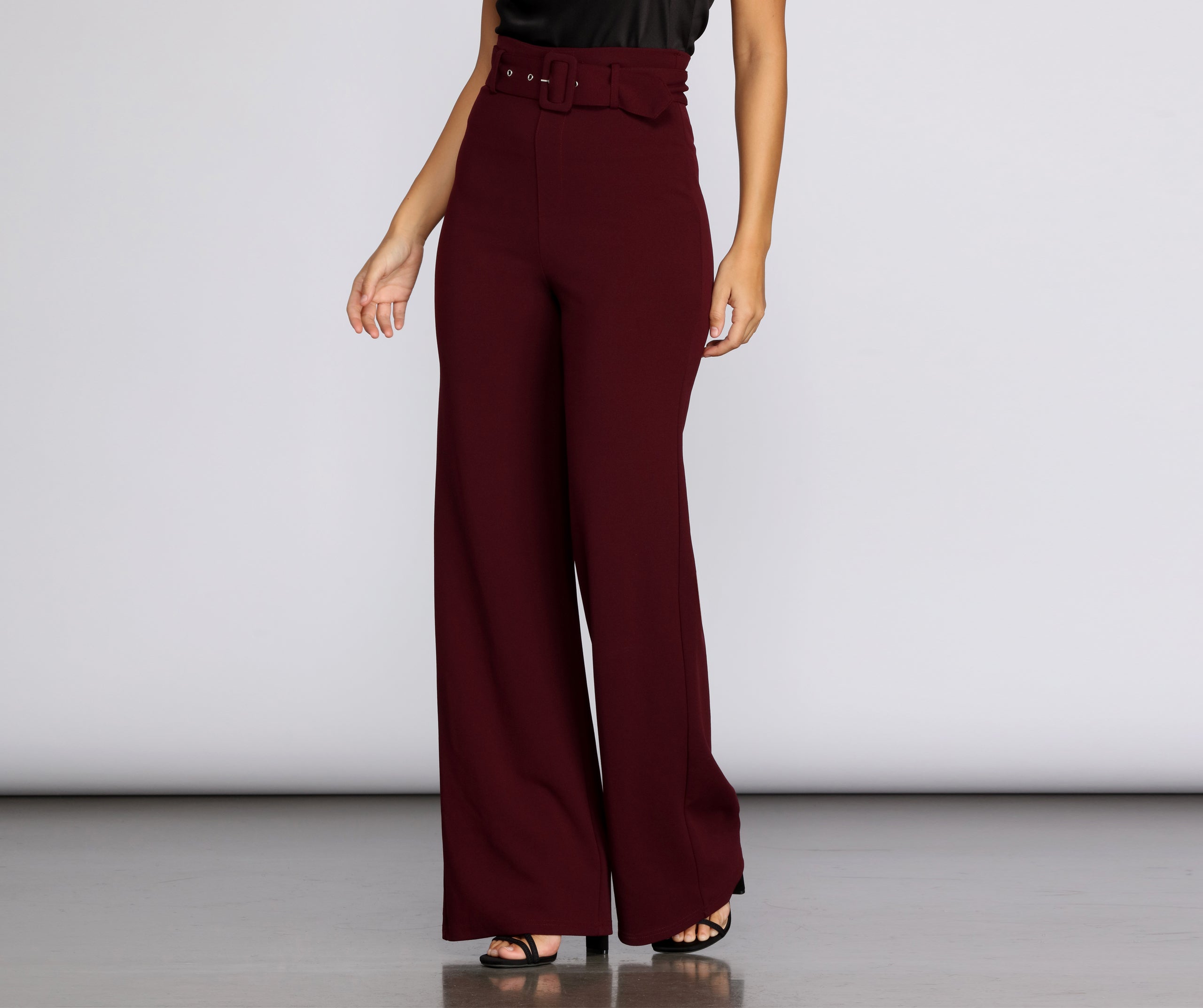 High Waist Belted Straight Leg Pants