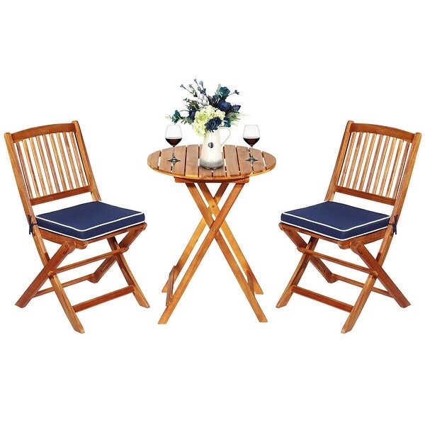 Costway 3PCS Patio Folding Wooden Bistro Set Cushioned Chair