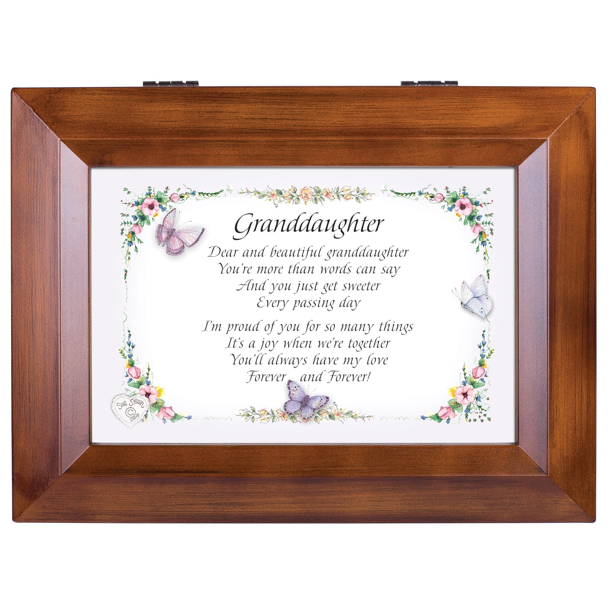 Cottage Garden Dear and Beautiful Granddaughter Dark Wood Finish Jewelry Music Box - Plays Tune You are My Sunshine