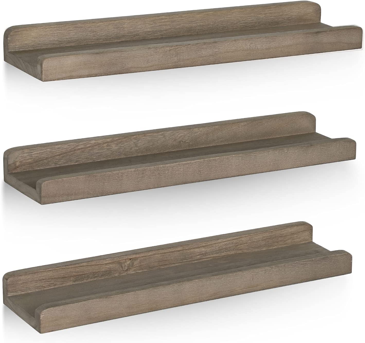 Emfogo Wood Picture Ledge Shelf, Rustic Floating Wall Shelves Set of 3 for Storage,Gray