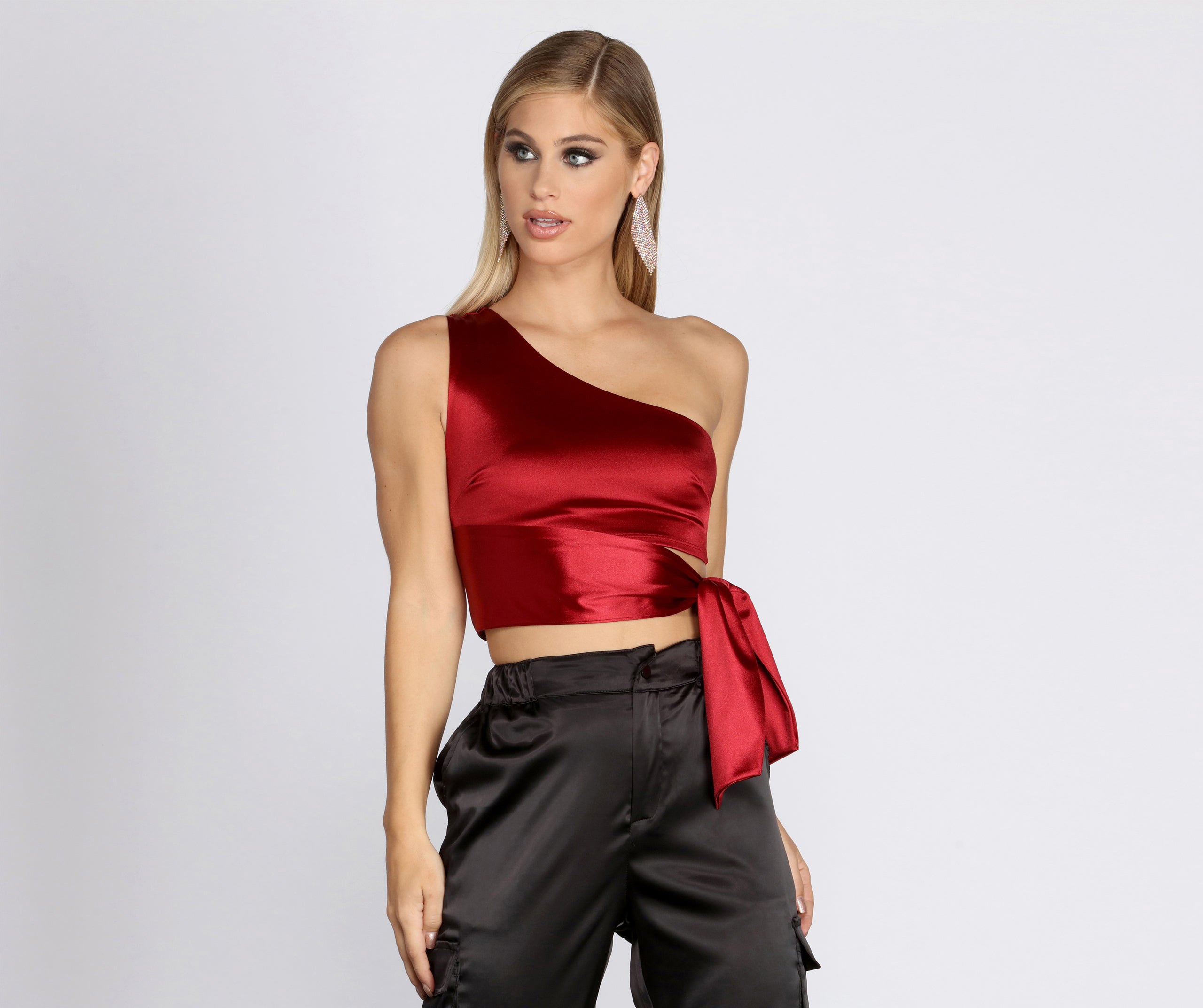 One Shoulder Satin Crop Top