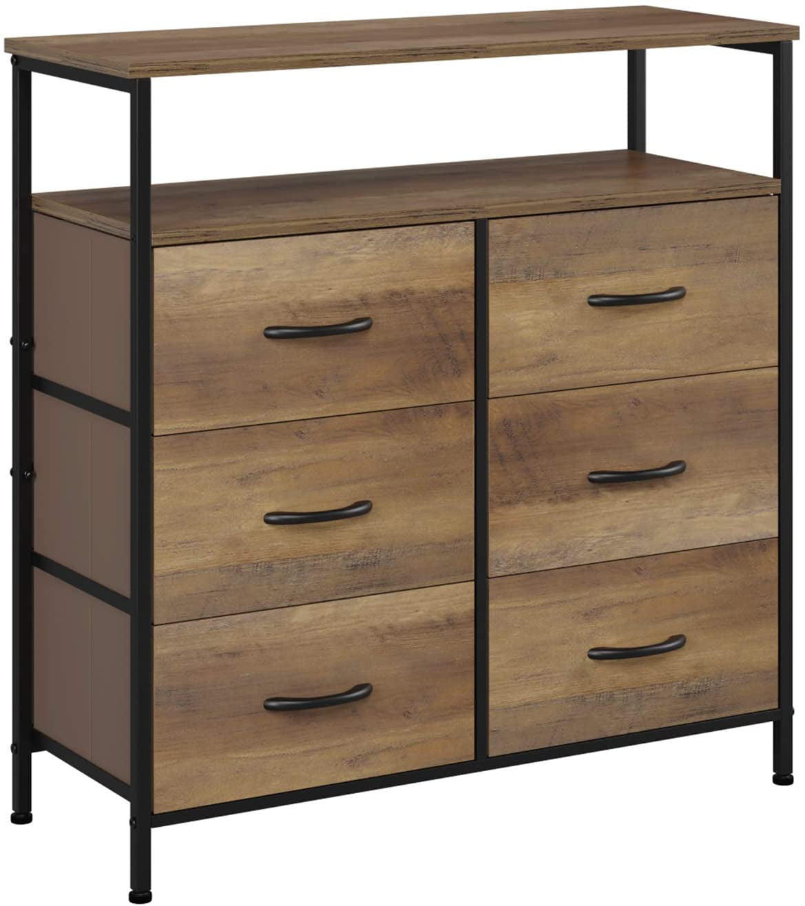 Homfa 6 Drawer Dresser for Bedroom, Modern Storage Cabinet Bedroom Nightstand with 6 Foldable Fabric Drawers, Rustic Brown Finish