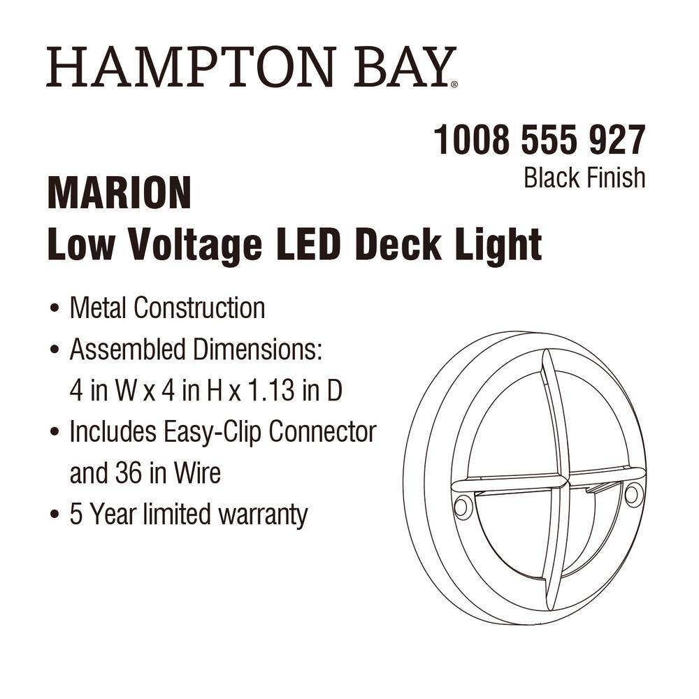 Hampton Bay Marion Low Voltage Hardwired Black LED Stair Light with Weather Resistant LBW2601LX-01