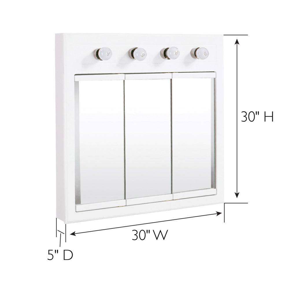 Design House Concord 30 in. x 30 in. Surface-Mount 4-Light Tri-View Medicine Cabinet in White Gloss 532382-WHT