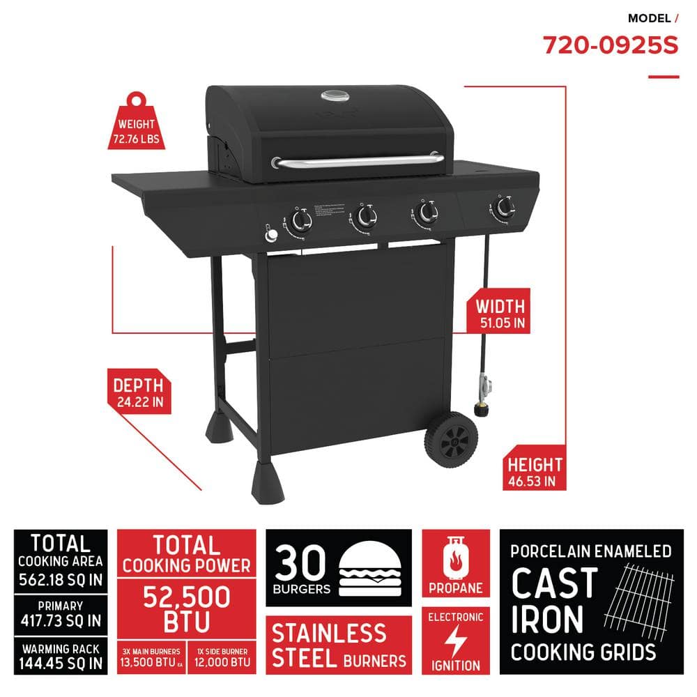 Nexgrill 3Burner Propane Gas Grill in Black with Side Burner