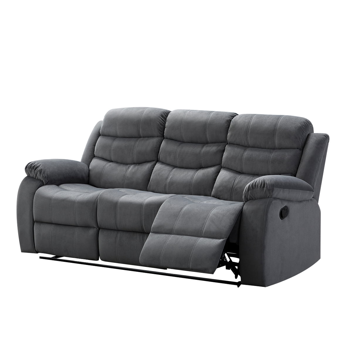 Jim Collection Contemporary Living Room Upholstered Reclining Sofa with 2 Recliners, Grey