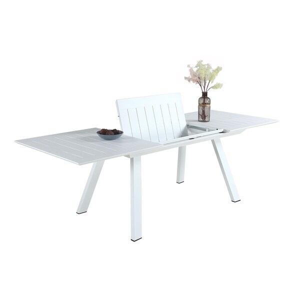 Somette Melbourne Matte White Outdoor Aluminum Table with Butterfly Extension