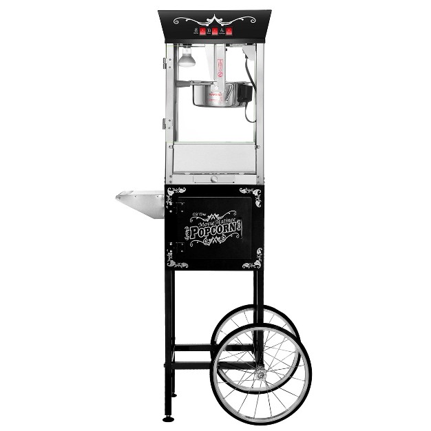 Great Northern Popcorn 8 Oz Matinee Antique Style Popcorn Machine Electric Popcorn Maker Cart Black