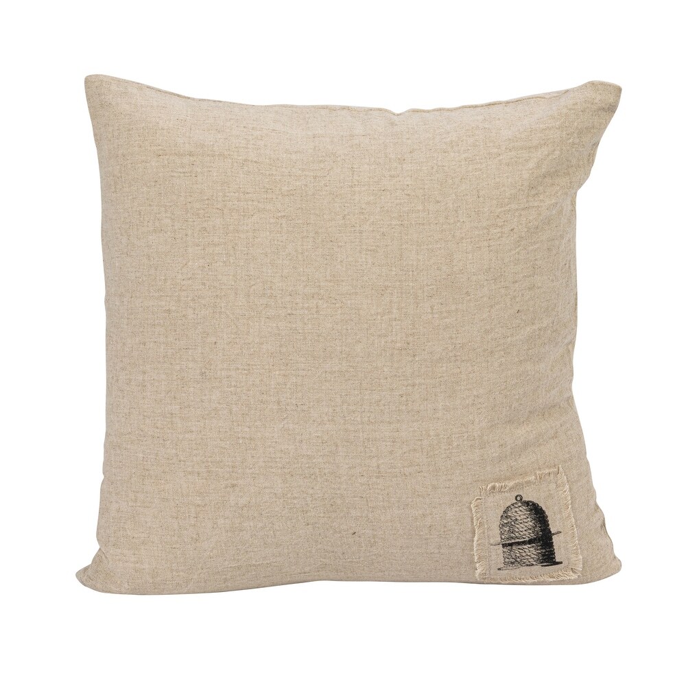 Printed Linen Blend Pillow with Patches and Flower Prints