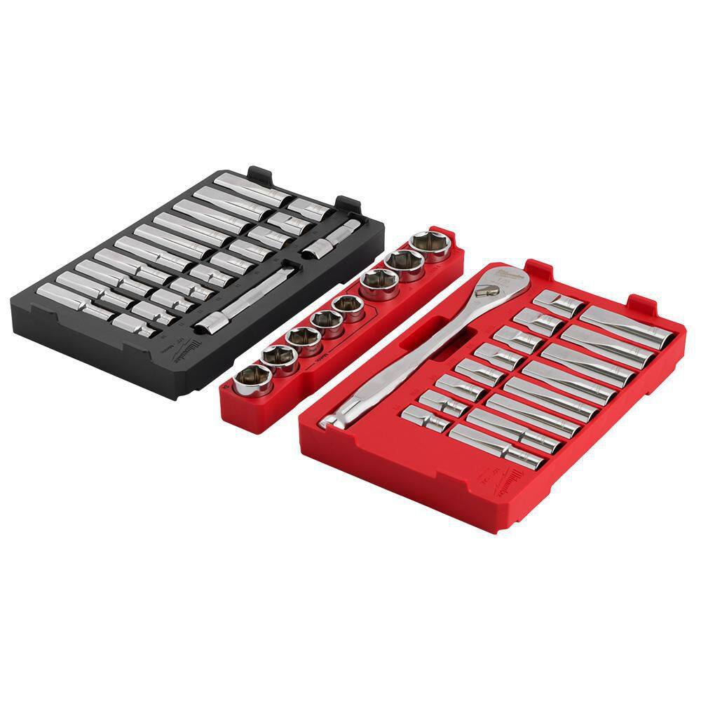 MW 12 in. Drive SAEMetric Ratchet and Socket Mechanics Tool Set with PACKOUT Case (47-Piece) 48-22-9487